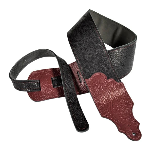 Franklin Tooled Glove Leather Guitar Strap - Black/Red
