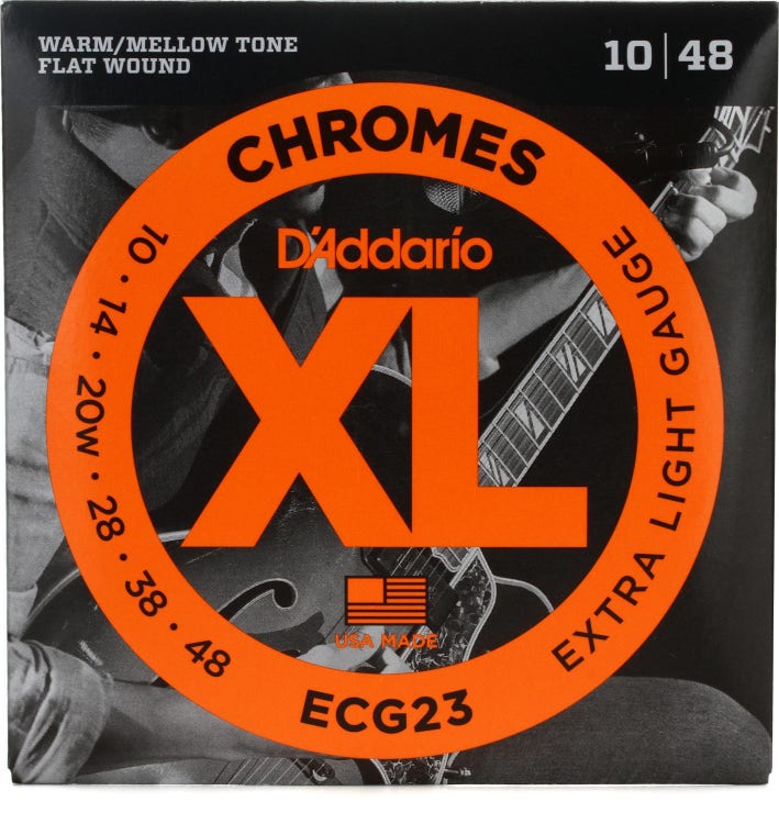 D'Addario ECG23 XL Chromes Flatwound Electric Guitar Strings - .010-.048 Extra Light