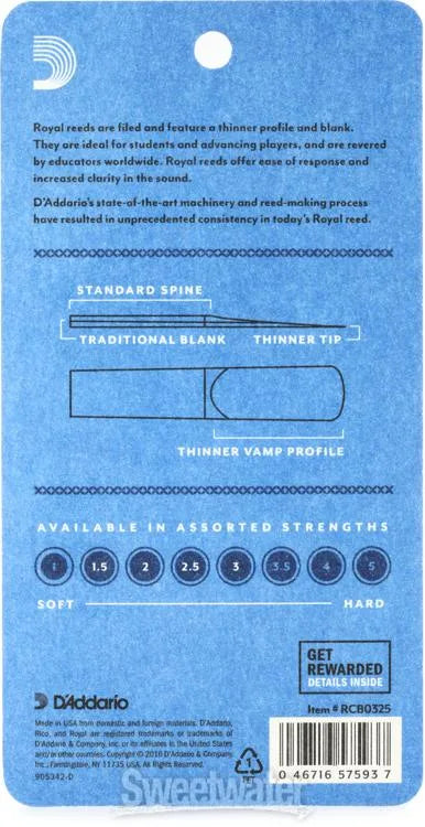 D'Addario Royal Bb Clarinet Reeds - 2.5 (3-pack)