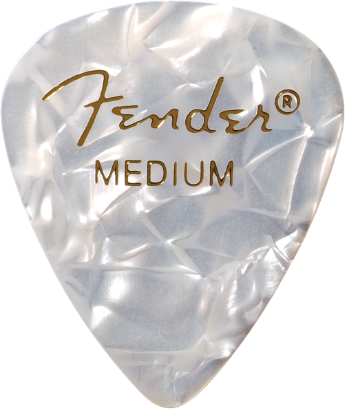 Fender Premium Celluloid 351 Shape Picks, Medium, White Moto, 12-Pack