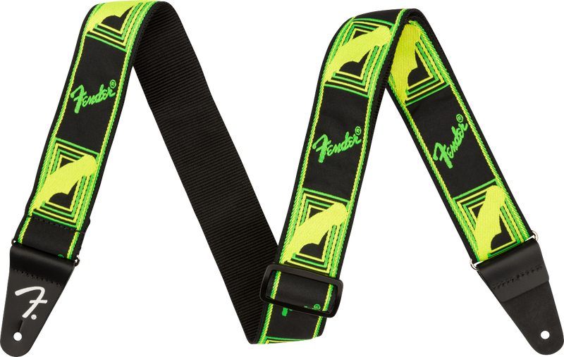 Fender Neon Monogrammed Strap, Green and Yellow, 2"