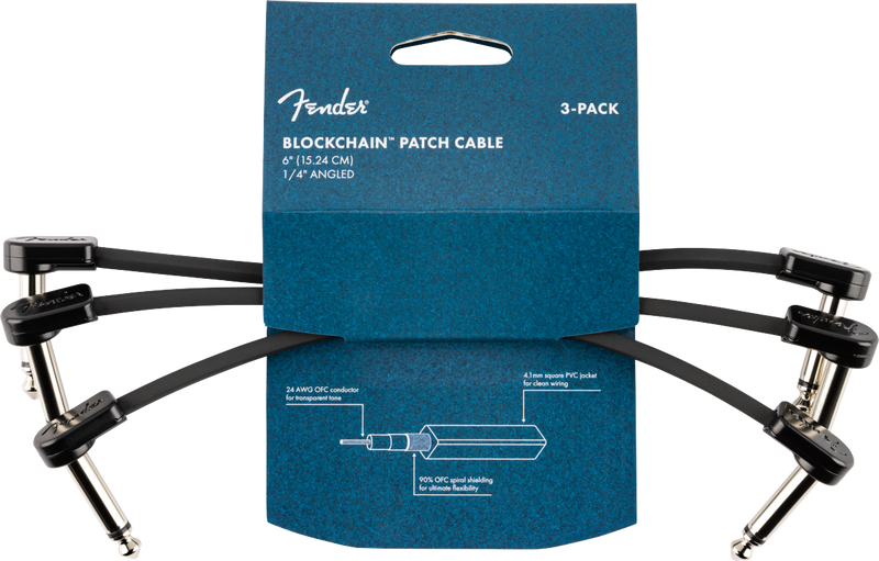Fender Blockchain 6" Patch Cable, 3-pack, Angle/Angle