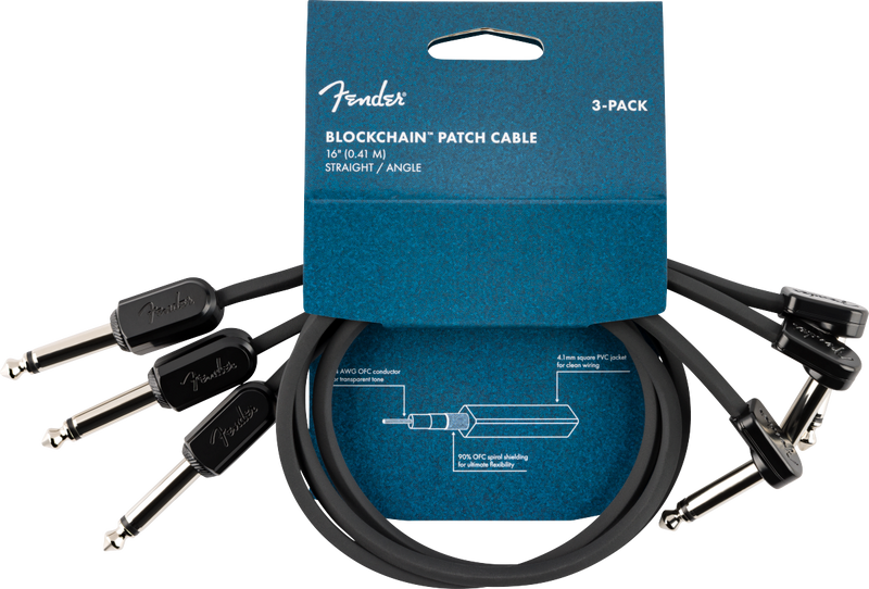 Fender Blockchain 16" Patch Cable, 3-pack, Straight/Angled