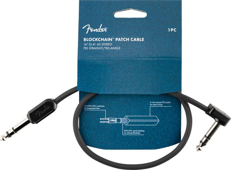 Fender  Blockchain 16" Patch Cable, Stereo TRS, Straight/Angle