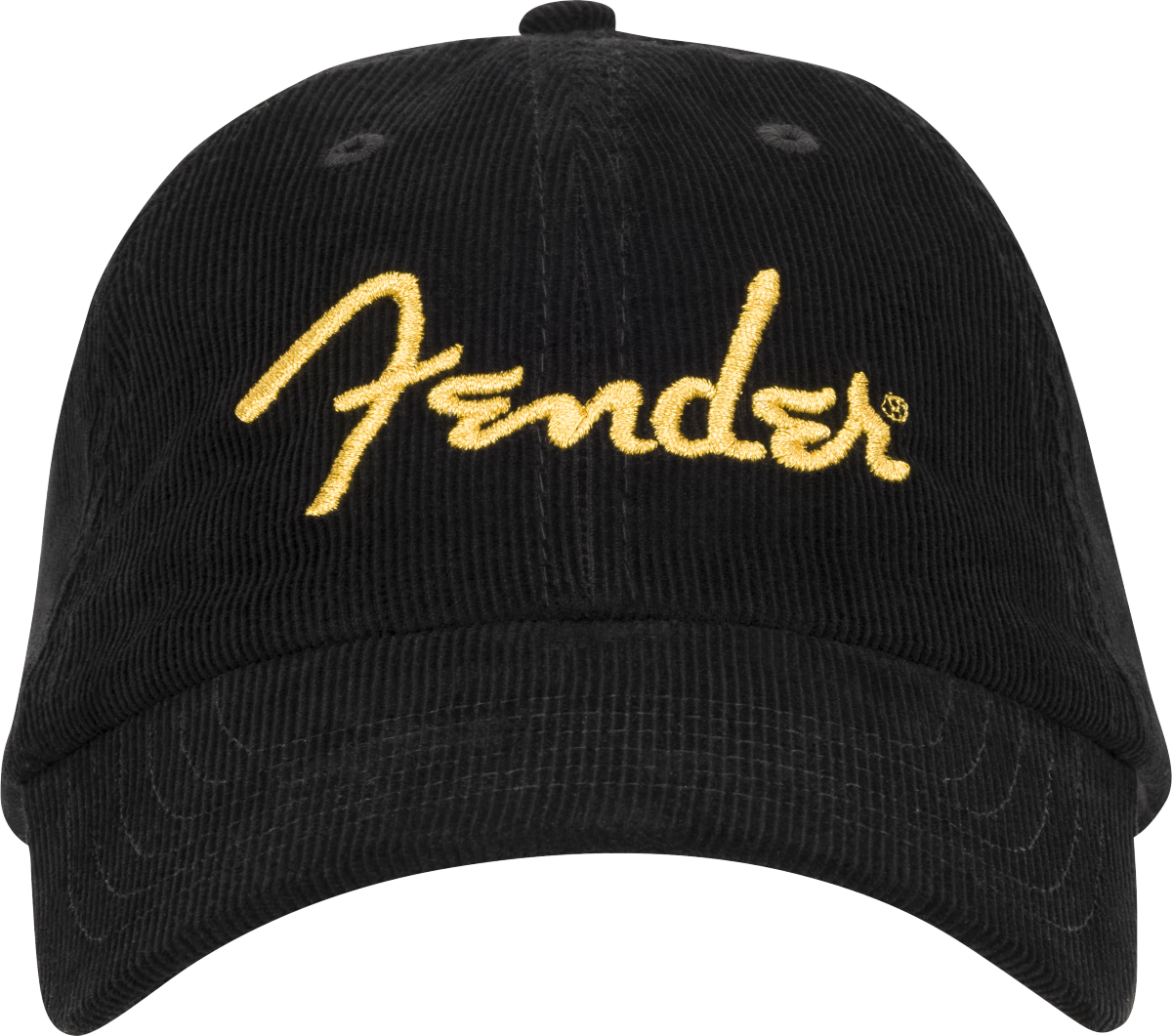 Fender® Gold Spaghetti Logo Corduroy Baseball Hat, Black, One Size