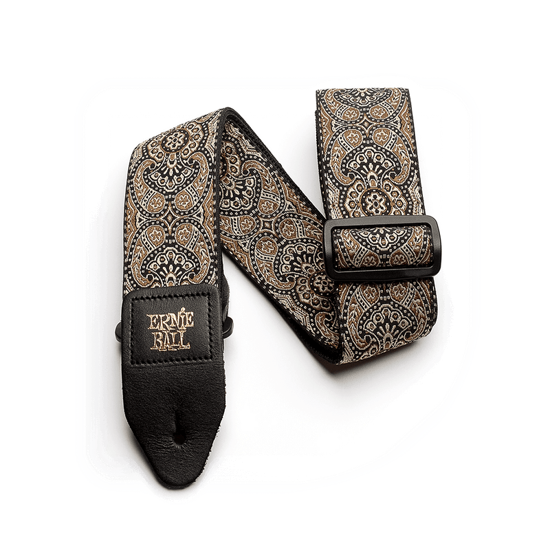 Classic Jacquard Guitar Strap/Bass Strap - Gold & Black Paisley