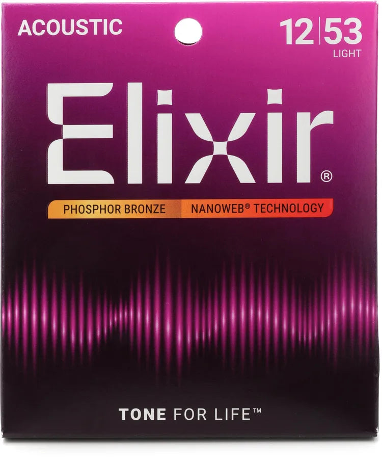 Elixir Strings 16052 Nanoweb Phosphor Bronze Acoustic Guitar Strings - .012-.053 Light