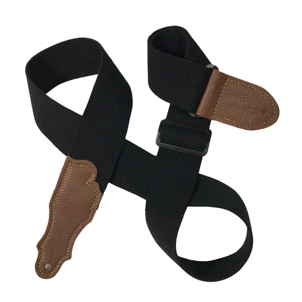 Franklin Cotton Guitar Strap - Glove Leather End Tab - Black/Caramel
