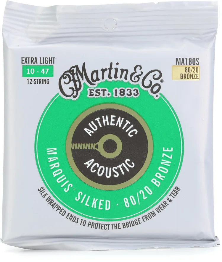Martin MA180S Authentic Acoustic Marquis Silked 80/20 Bronze Guitar Strings - .010-.047 Extra Light 12-string