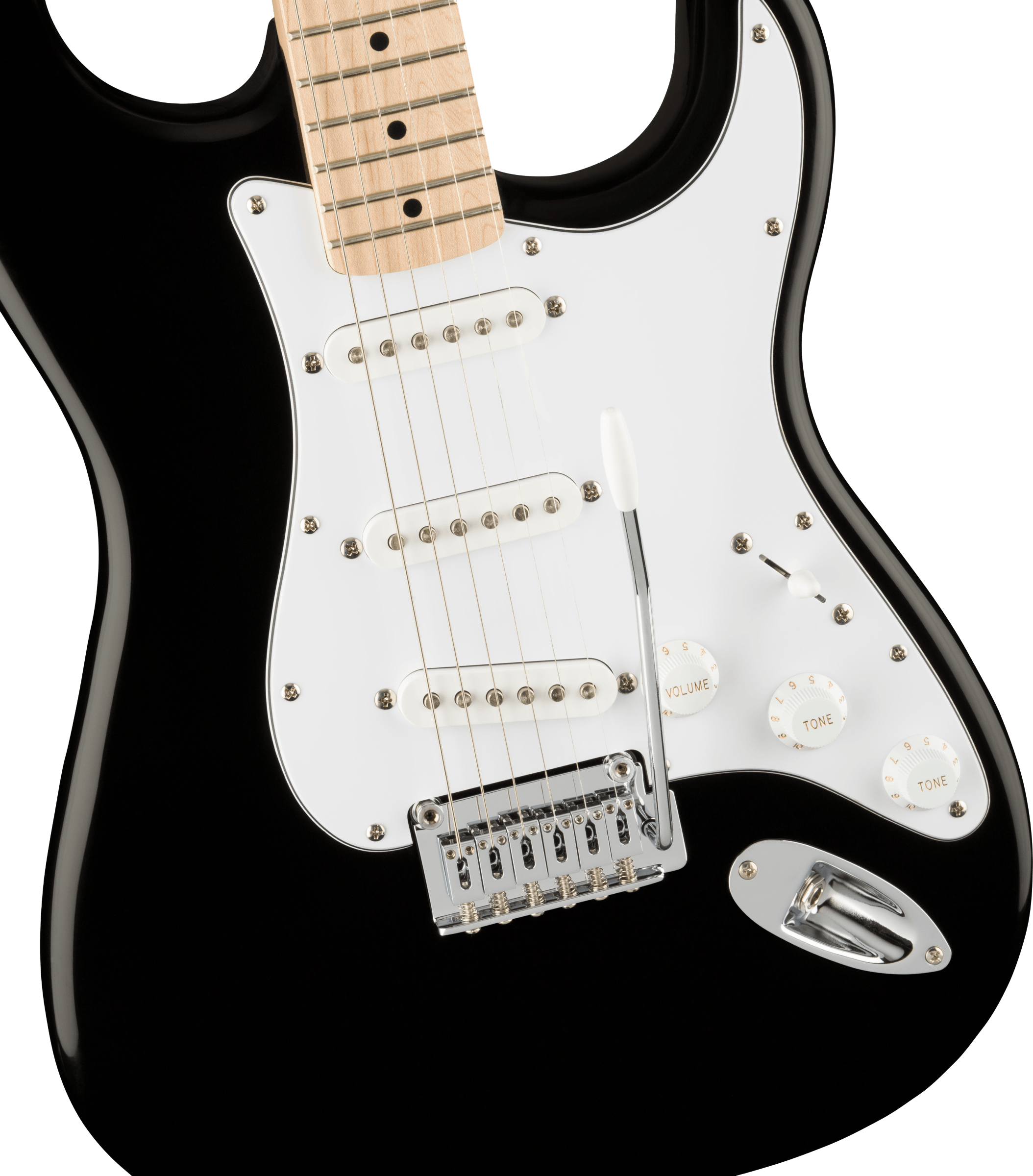 Squier  Affinity Series™ Stratocaster®, Maple Fingerboard, White Pickguard, Black